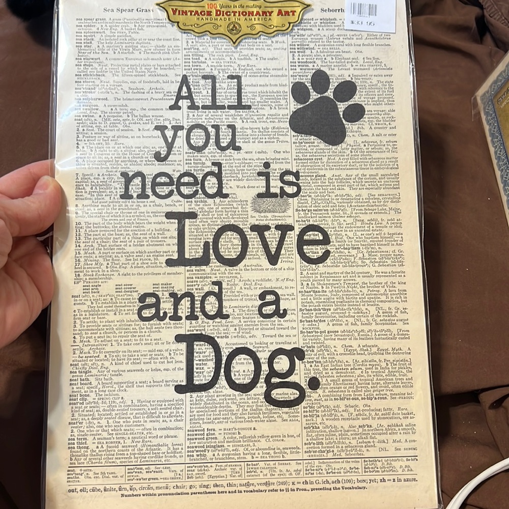 All You Need Is Love And A Dog - Dictionary Wall Art Decor - BRAND NEW!